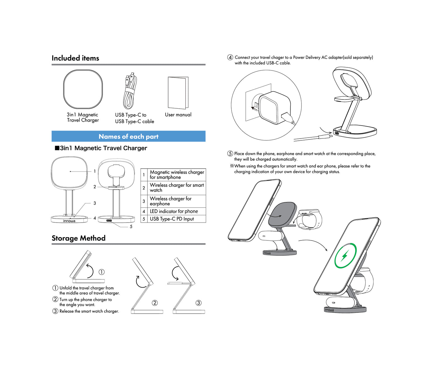 3-in-1 Wireless Travel Charger (no AC Adapter)