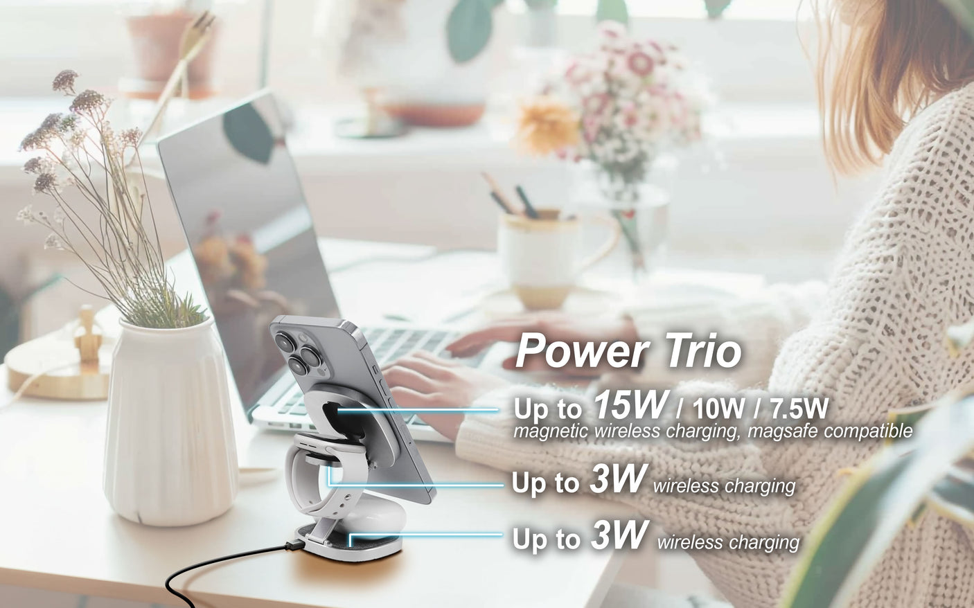 3-in-1 Wireless Travel Charger (no AC Adapter)